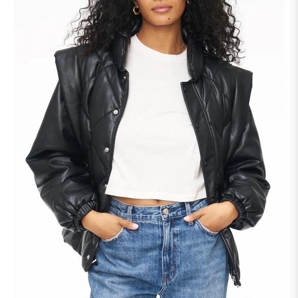 Pistola Women's Size L Black Callista Quilted Faux-Leather Jacket Coat $248 - Picture 1 of 10